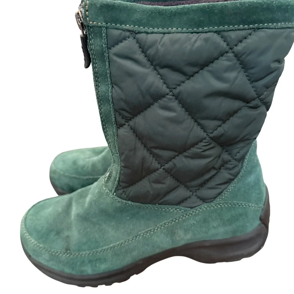 Lands End Green Quilted Suede Winter Snow Boots Womens 6.5B Style 176848